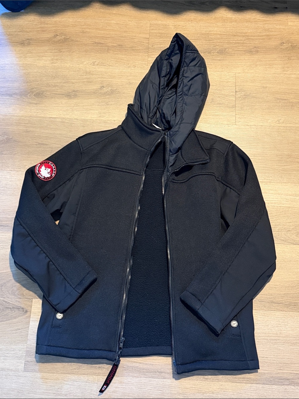 Men's Black Performance Hooded Jacket with Signature Sleeve Patch